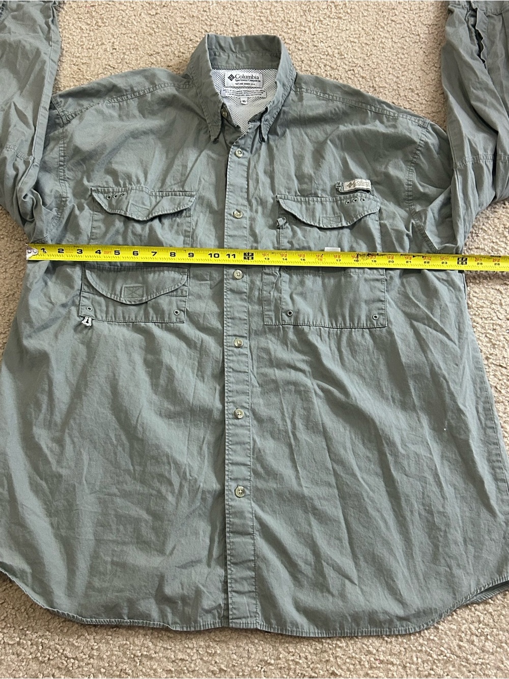 Columbia PFG Shirt Mens XL Button Up Long Sleeve Vented Gray Fishing Pockets VTG - Picture 7 of 9